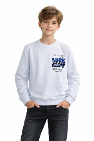 Erkek Çocuk Önü Arkası Baskılı Sweatshirt BGL-ST05237 BEYAZ - 16 YAŞ
