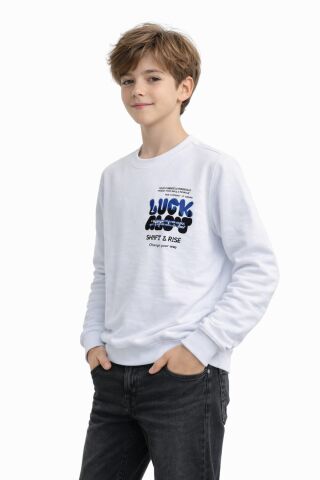 Erkek Çocuk Önü Arkası Baskılı Sweatshirt BGL-ST05237 BEYAZ - 16 YAŞ