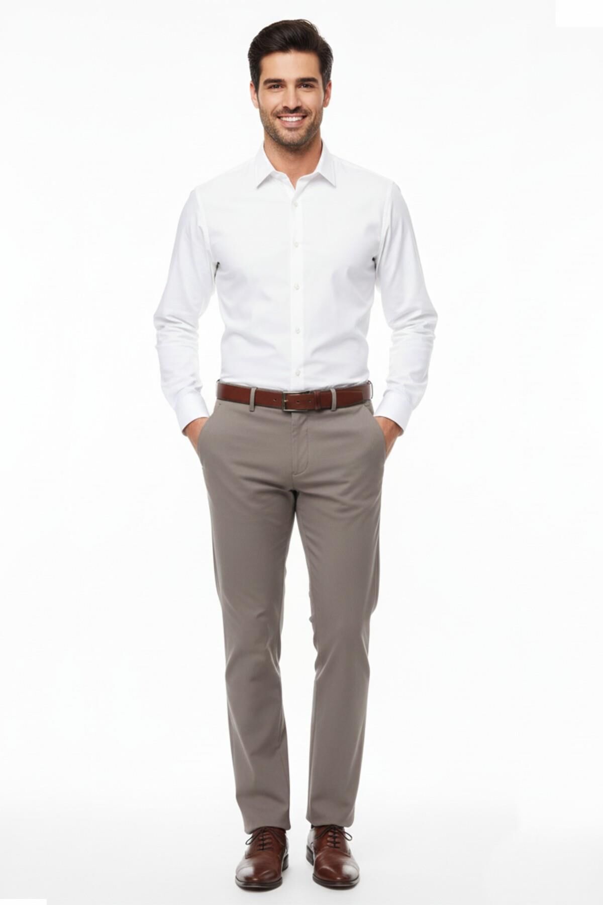 Erkek Regular Fit  Kumaş Pantolon Likra Kumaş BGL-ST05031 BEJ - 48