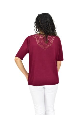 Kadın Yarım Kol V Yaka Yaka Sırt Detaylı Triko Tişöt 12837 BGL-ST04658