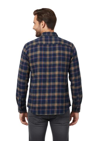 Erkek Kışlık Slim Fitt Uzun Kol Çift Cep Kapak Gömlek 2418 BGL-ST04799 LACİVERT - S