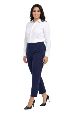 Kadın Kumaş Bilek Pantolon Bel Yarım Lastikli BGL-ST05389 LACİVERT - 42