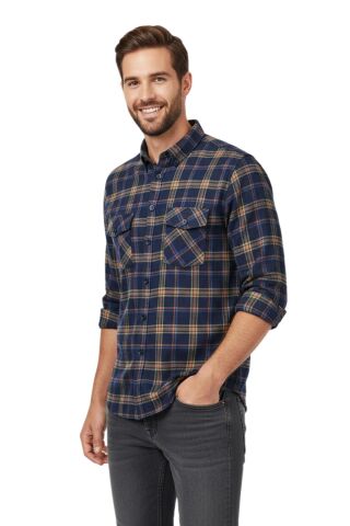 Erkek Kışlık Slim Fitt Uzun Kol Çift Cep Kapak Gömlek 2418 BGL-ST04799 LACİVERT - M