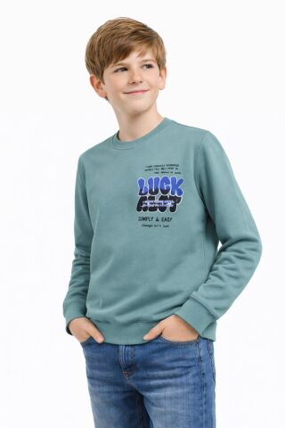 Erkek Çocuk Önü Arkası Baskılı Sweatshirt BGL-ST05237 ELMA - 16 YAŞ