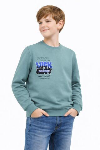 Erkek Çocuk Önü Arkası Baskılı Sweatshirt BGL-ST05237 ELMA - 16 YAŞ