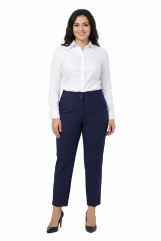 Kadın Kumaş Bilek Pantolon Bel Yarım Lastikli BGL-ST05389 LACİVERT - 46