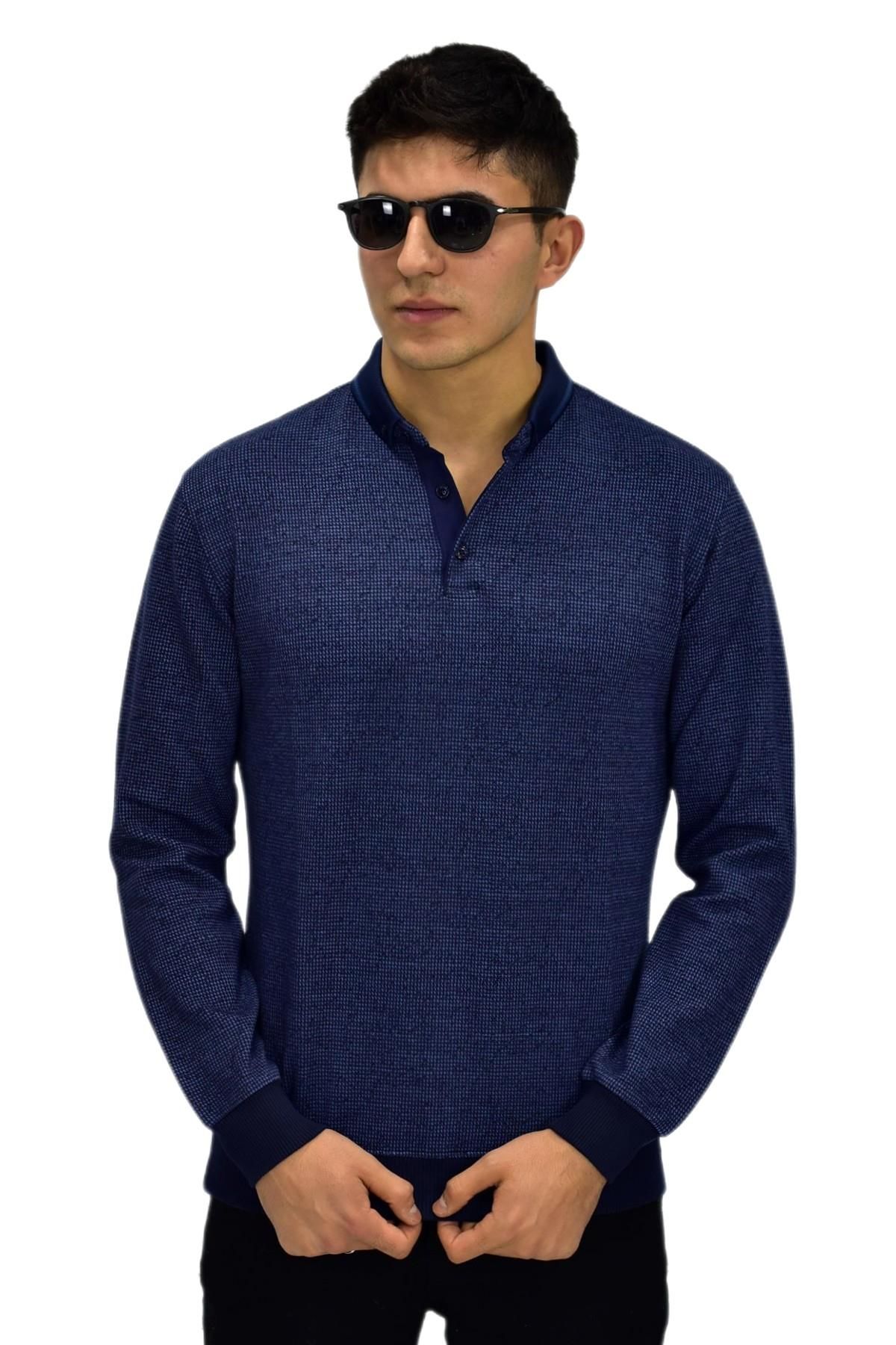 Erkek Polo Yaka Sweatshirt R2254 BGL-ST03197