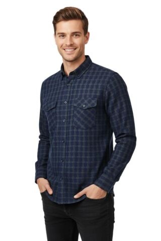 Erkek Kışlık Silim Fit Uzun Kol Çift Cep Kapak Gömlek 2416 BGL-ST04800