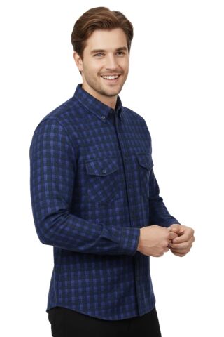 Erkek Kışlık Silim Fit Uzun Kol Çift Cep Kapak Gömlek 2416 BGL-ST04800