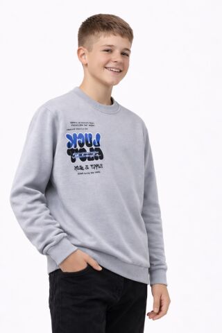Erkek Çocuk Önü Arkası Baskılı Sweatshirt BGL-ST05237 GRİ - 15 YAŞ
