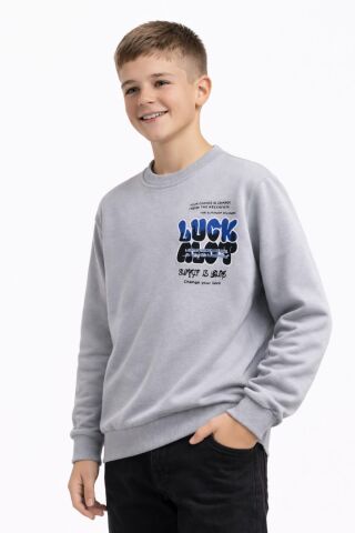 Erkek Çocuk Önü Arkası Baskılı Sweatshirt BGL-ST05237 GRİ - 15 YAŞ