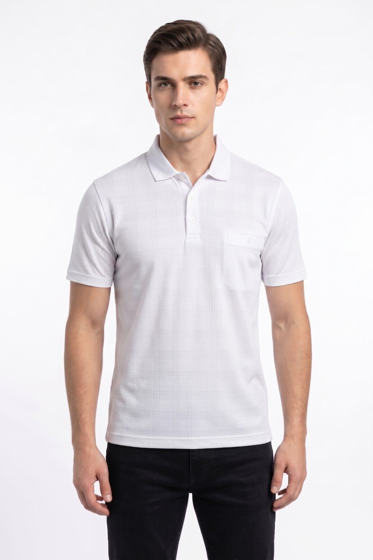 Erkek Polo Yaka Cepli Tişört 5107 BGL-ST04562 BEYAZ - 2XL