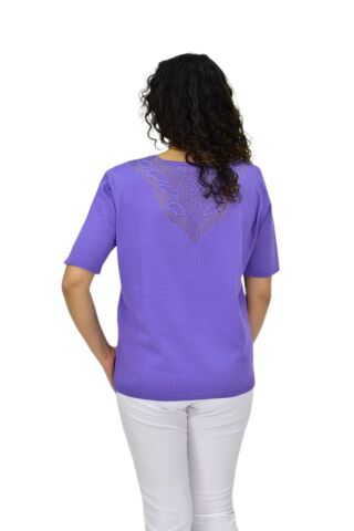 Kadın Yarım Kol V Yaka Yaka Sırt Detaylı Triko Tişöt 12837 BGL-ST04658 LİLA - L/XL