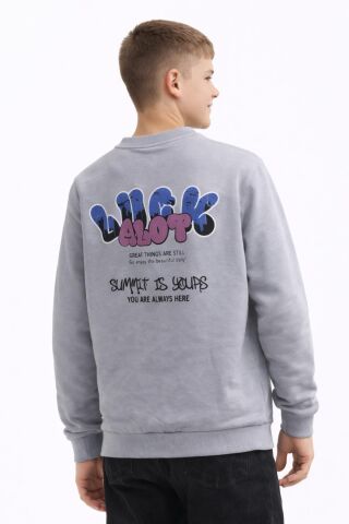 Erkek Çocuk Önü Arkası Baskılı Sweatshirt BGL-ST05237 GRİ - 16 YAŞ