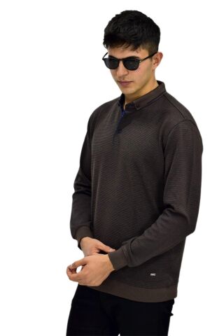 Erkek Polo Yaka Sweatshirt R2254 BGL-ST03197 A.KAHVE - M
