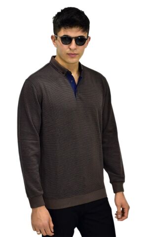 Erkek Polo Yaka Sweatshirt R2254 BGL-ST03197 A.KAHVE - M
