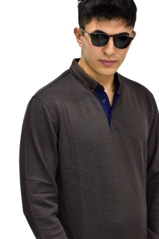 Erkek Polo Yaka Sweatshirt R2254 BGL-ST03197 A.KAHVE - M