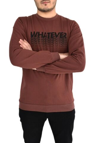 Erkek Sıfır Yaka Sweat Whatever BGL-ST01723 KAHVE - XL