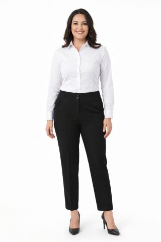 Kadın Kumaş Bilek Pantolon Bel Yarım Lastikli BGL-ST05389 SİYAH - 44