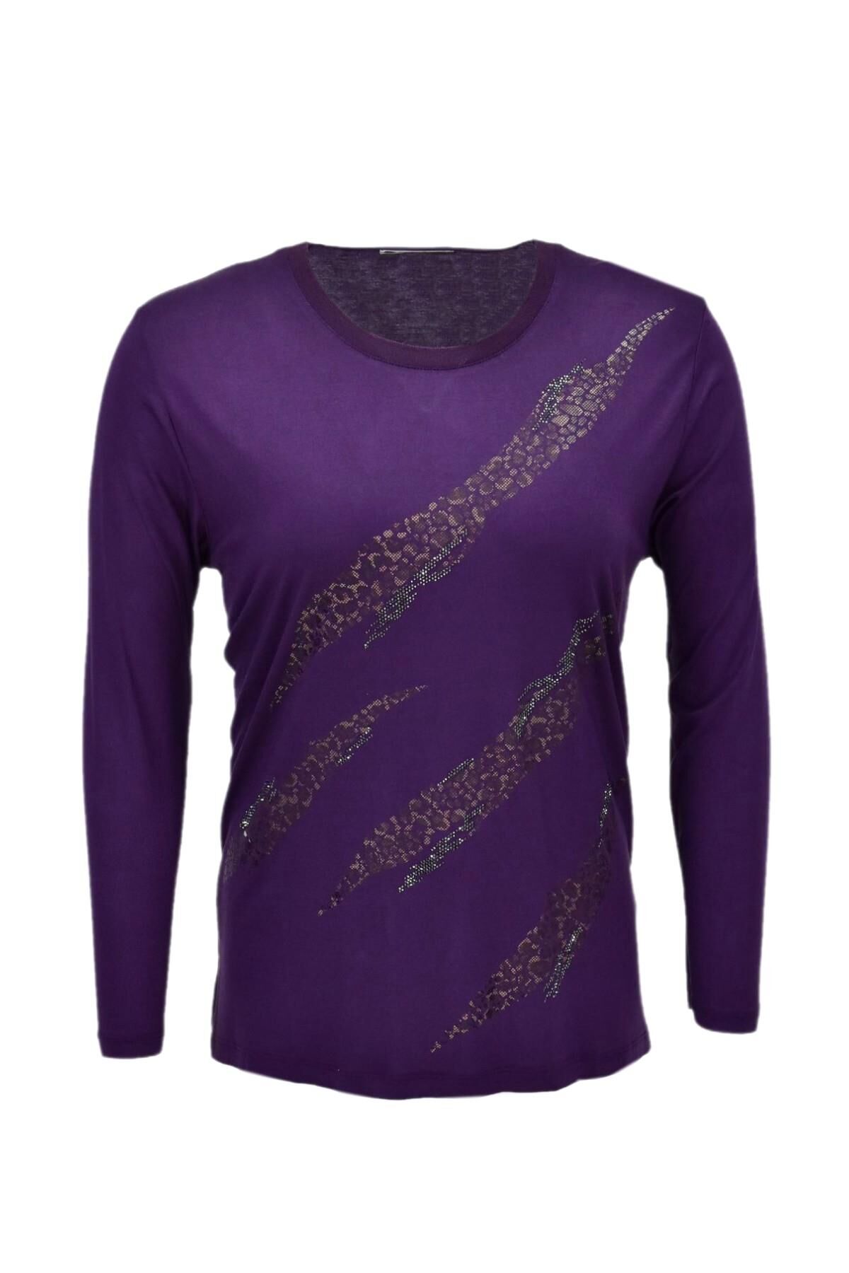 Kadın Uzun Kol Taşlı Bluz BGL-ST03788 MÜRDÜM - XL