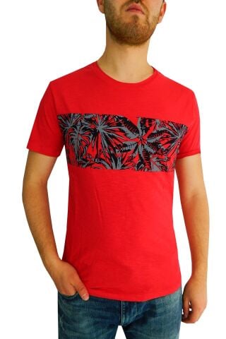 Erkek Sıfır Yaka Flamlı Tişört Bgl-st01048