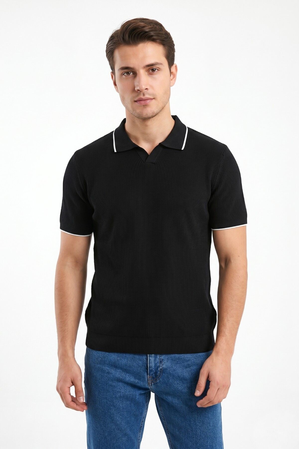 Erkek Spor Polo Yaka Triko Tişört BGL-ST05374 SİYAH - L