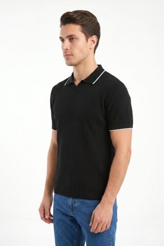 Erkek Spor Polo Yaka Triko Tişört BGL-ST05374 SİYAH - L