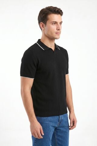 Erkek Spor Polo Yaka Triko Tişört BGL-ST05374 SİYAH - L