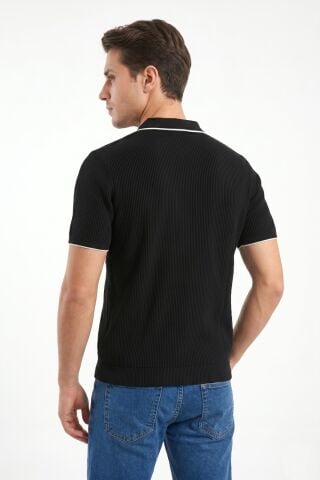 Erkek Spor Polo Yaka Triko Tişört BGL-ST05374 SİYAH - L