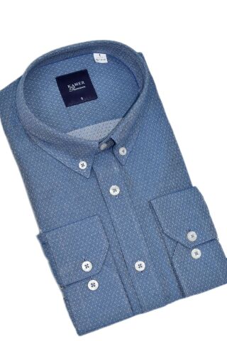 Erkek Klasik Tek Cepli Uzun Kol Gömlek 4076 BGL-ST05492 MAVİ - S