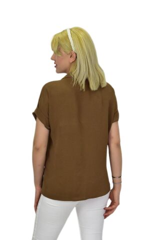 Kadın Ayrobin Kısa Kol Gömlek BGL-ST03696 A.KAHVE - 40