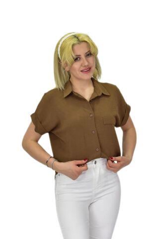 Kadın Ayrobin Kısa Kol Gömlek BGL-ST03696 A.KAHVE - 40