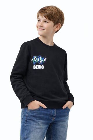 Erkek Çocuk Önü Arkası Baskılı Sweatshirt BGL-ST05236 SİYAH - 14 YAŞ