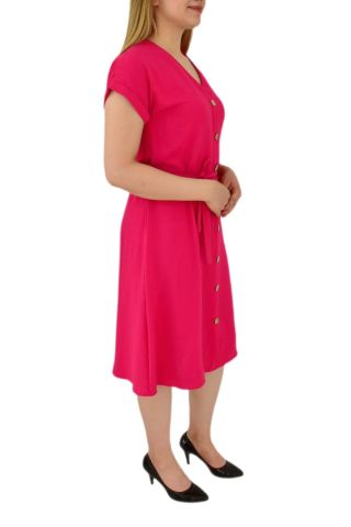 Kadın Dügmeli Ayrobin Kısa Kol Elbise BGL-ST03031
