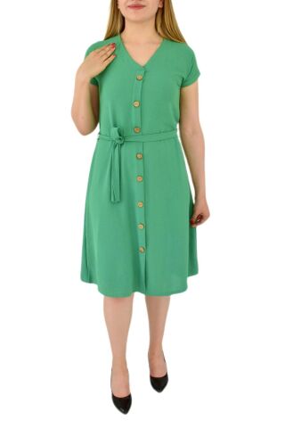 Kadın Dügmeli Ayrobin Kısa Kol Elbise BGL-ST03031