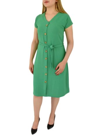 Kadın Dügmeli Ayrobin Kısa Kol Elbise BGL-ST03031