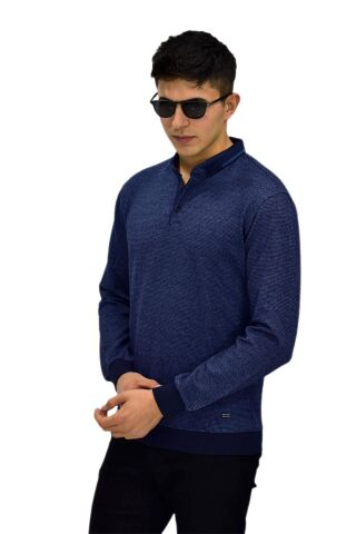 Erkek Polo Yaka Sweatshirt R2254 BGL-ST03197 İNDİGO - M