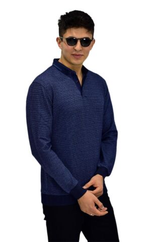 Erkek Polo Yaka Sweatshirt R2254 BGL-ST03197 İNDİGO - M