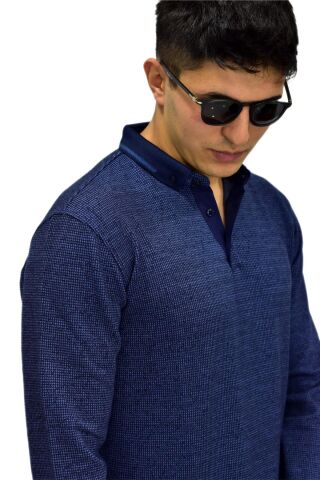 Erkek Polo Yaka Sweatshirt R2254 BGL-ST03197 İNDİGO - M