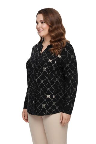 Kadın Düğmeli Modelli Bluz BGL-ST05117 SİYAH - 50