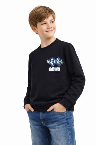 Erkek Çocuk Önü Arkası Baskılı Sweatshirt BGL-ST05236 SİYAH - 16 YAŞ