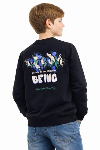 Erkek Çocuk Önü Arkası Baskılı Sweatshirt BGL-ST05236 SİYAH - 16 YAŞ