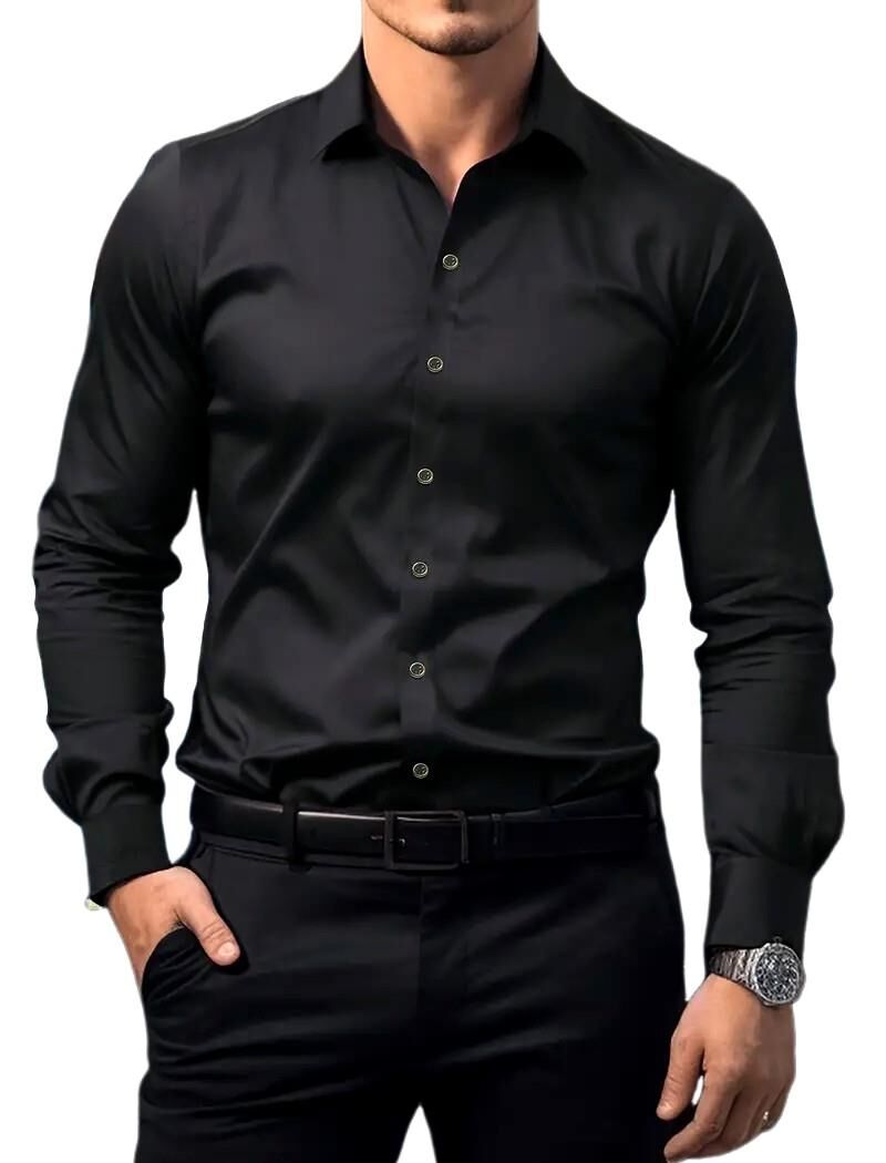 Erkek Silim Fit Uzun Kol Gömlek BGL-ST03143 SİYAH - 2XL