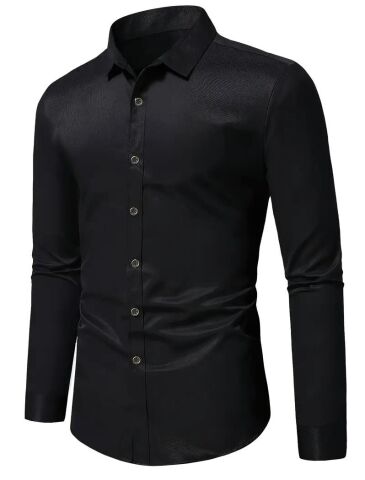 Erkek Silim Fit Uzun Kol Gömlek BGL-ST03143 SİYAH - 2XL