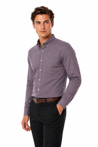 Erkek Klasik Tek Cepli Uzun Kol Gömlek 4076 BGL-ST05492 MÜRDÜM - XL