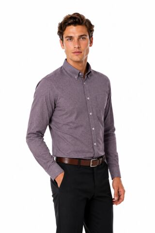 Erkek Klasik Tek Cepli Uzun Kol Gömlek 4076 BGL-ST05492 MÜRDÜM - XL