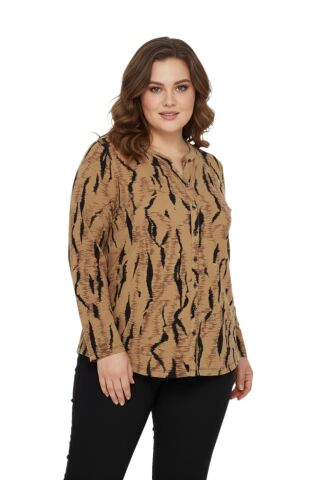 Kadın Düğmeli Modelli Bluz BGL-ST05125 A.KAHVE - 50