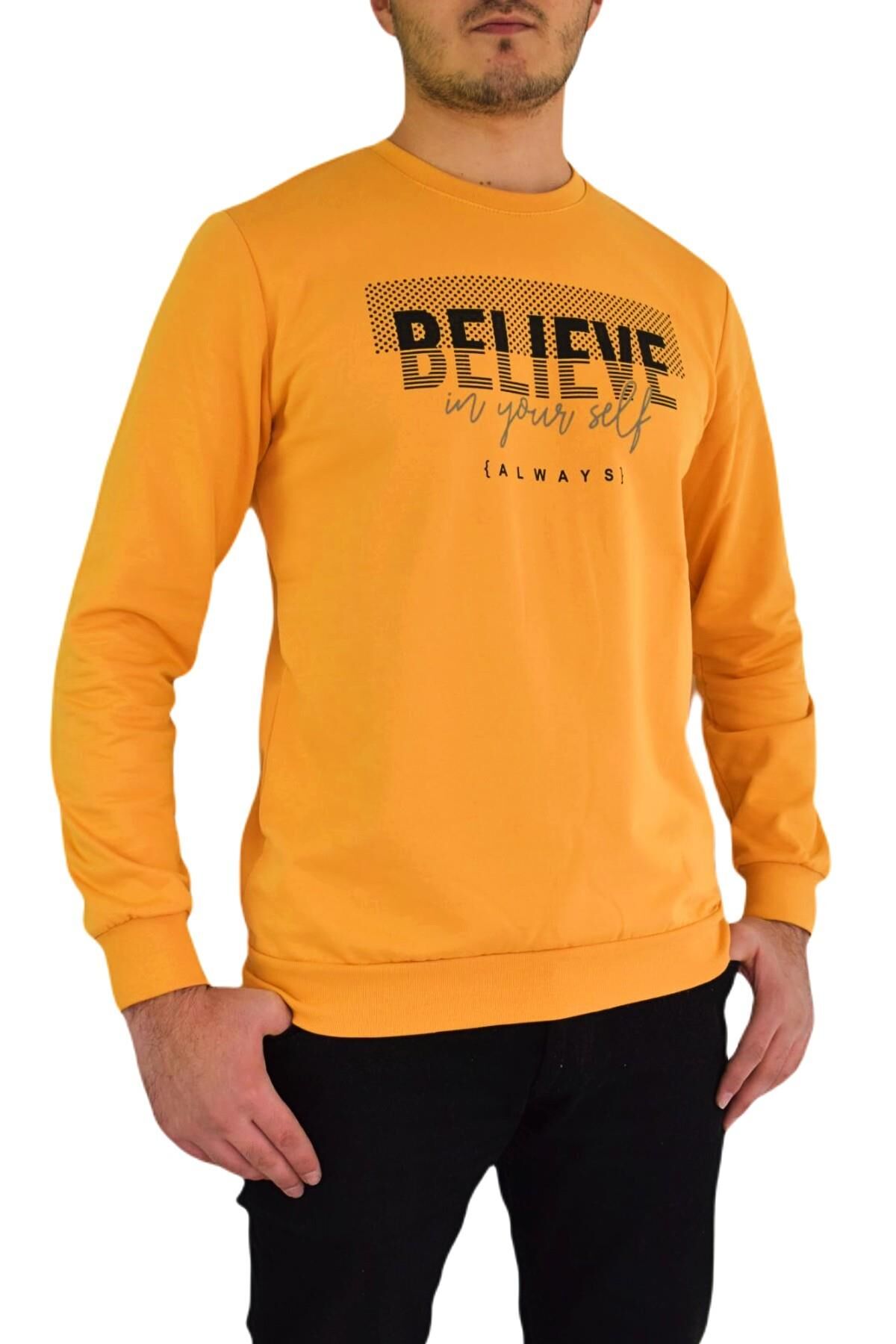 Erkek Sıfır Yaka Sweat Belıeve BGL-ST01724 SARI - 2XL