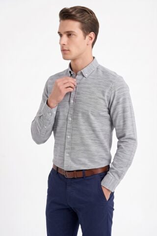 Erkek Slim Fitt Uzun Kol % 100 Pamuk Gömlek BGL-ST05627 İNDİGO - XL
