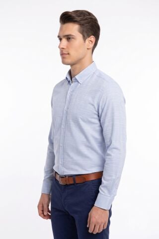 Erkek Slim Fitt Uzun Kol % 100 Pamuk Gömlek BGL-ST05627 İNDİGO - XL